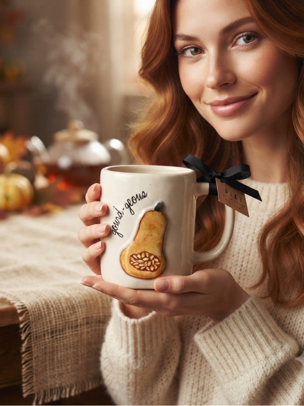Elegant Cream Gourd Mug
